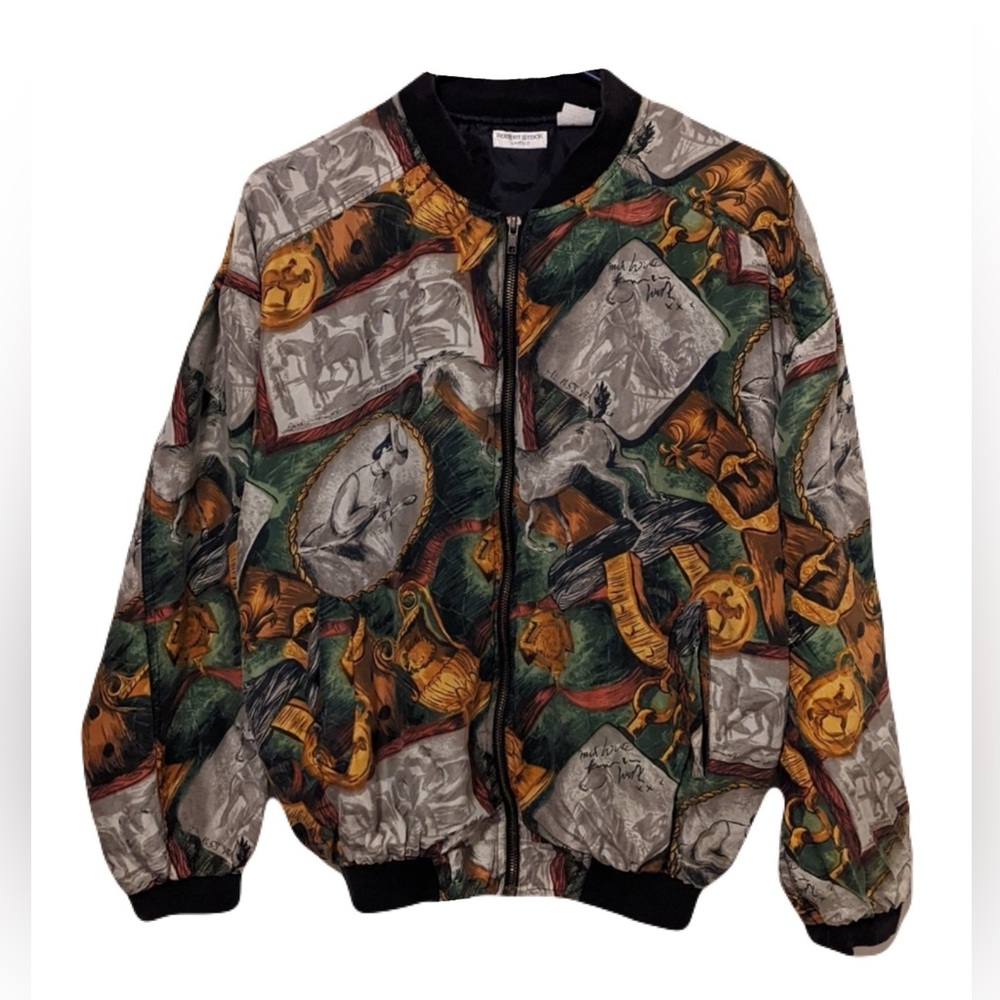 Vintage 90s Equestrian Silk Bomber Jacket M